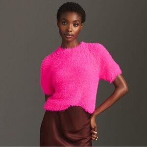 Pilcro Eyelash Sweater Shirt Women'sn Small Hot Pink Valentines Day Stretch